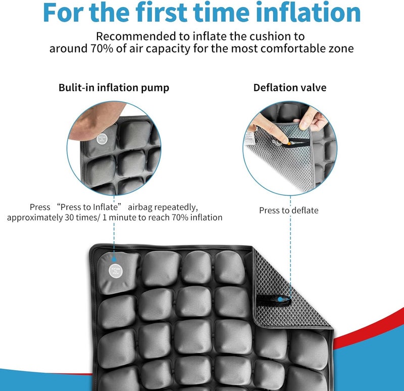 ANMSVI Inflatable Travel Seat Cushion with Built-in Pump & Carry Bag (Grey Cushion with Silver Storage Bag) - Image 4